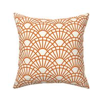 Serene Sunshine- 14 Carrot on Off White- Art Deco Wallpaper- Geometric Minimalist Monochromatic Scalloped Suns- Petal Cotton Solids Coordinate- Large- Bright Orange- Haloween- Fall- Autumn