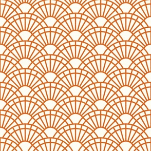 Serene Sunshine- 14 Carrot on Off White- Art Deco Wallpaper- Geometric Minimalist Monochromatic Scalloped Suns- Petal Cotton Solids Coordinate- Large- Bright Orange- Haloween- Fall- Autumn