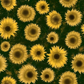 Gold sunflowers with textured dark green moody background