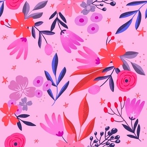 Dreamy Flower Garden in Bright Pink _ Medium Scale