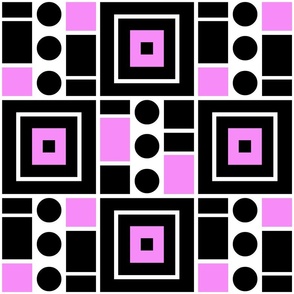 Modern Art V Mid Century Circles and Squares Pink and Black