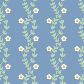 Daisies and Vines on Blue