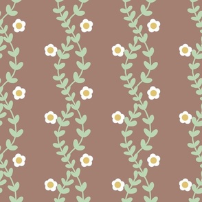 Daisies and Vines on Brown