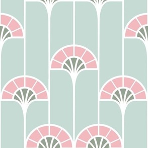 Elegant victorian fan  Art Deco - sage Green Blush pink- medium