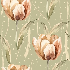 Ivory Sprinkled Spring Jumbo Tulip | Bohemian elegant jumbo tulips wallpaper