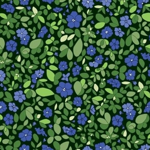 Pretty botanical ditsy florals in blue and greens - small