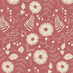 Medium // Dusty Pink Earthy floral ferns fronds outline and fills