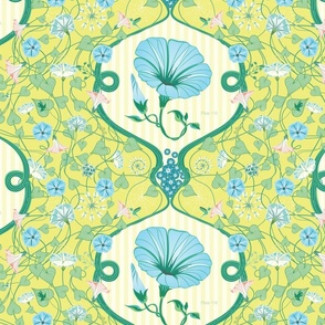 William Morris style classic floral vines on yellow - decorative and maximal .