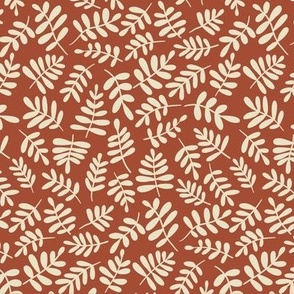 Medium // Beige organic foliage & outlined leaves on Red