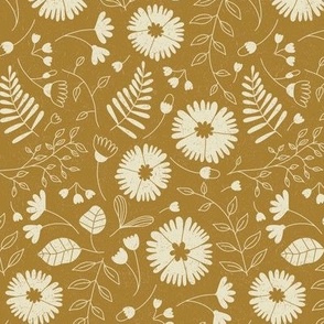 Medium // Mustard Earthy floral ferns fronds outline and fills