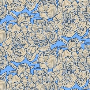 rustic peony lineart - beige blue