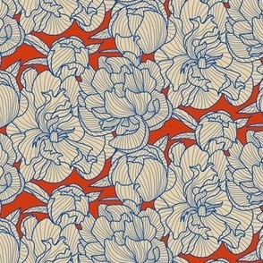 rustic peony lineart - beige red