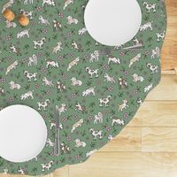 Cute baby goats - sweet farm animals flowers leaves and goat design spring summer pink on olive green 