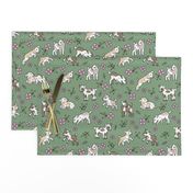 Cute baby goats - sweet farm animals flowers leaves and goat design spring summer pink on olive green 