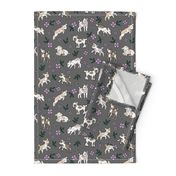 Cute baby goats - sweet farm animals flowers leaves and goat design spring summer lilac pine green on charcoal gray 