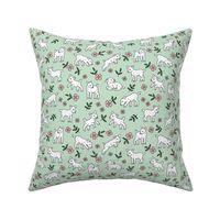 Adorable baby goats - sweet farm animals flowers leaves and goat design spring summer white pink green on mint 