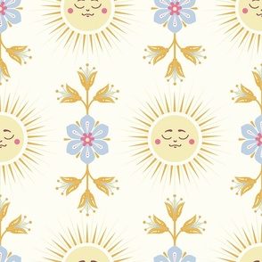 Cute Moon Floral, 12in, pastel yellow, pastel blue, colorcollab 3, Baby Wallpaper, Kids Room, cute