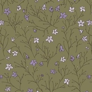 Little flowers and vines - olive green