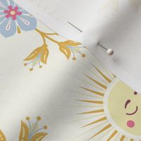 Cute Moon Floral, 6in, pastel yellow, pastel blue, colorcollab 3, Baby Wallpaper, Kids Room, cute