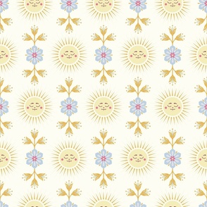 Cute Moon Floral, 6in, pastel yellow, pastel blue, colorcollab 3, Baby Wallpaper, Kids Room, cute