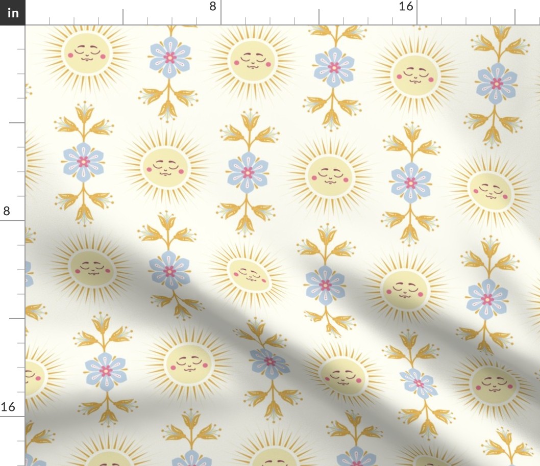 Cute Moon Floral, 6in, pastel yellow, pastel blue, colorcollab 3, Baby Wallpaper, Kids Room, cute