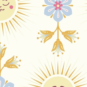 Cute Moon Floral, 24in, pastel yellow, pastel blue, colorcollab 3, Baby Wallpaper, Kids Room, cute