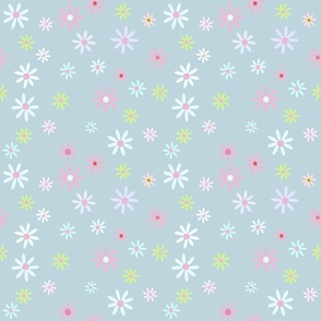 Pretty pink and blue daisies ditzy