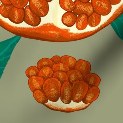 Pomegranate - Orange with Sage Green Background