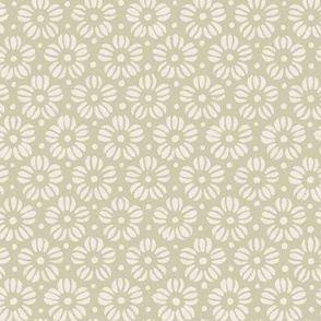 Little Flowers _ Creamy White, Thistle Green _ Hand Drawn Cottagecore Blender Floral