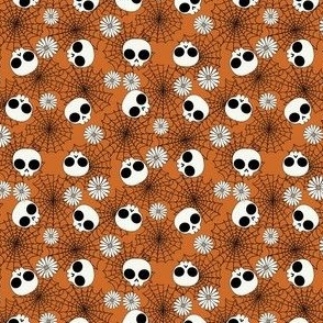 MINI Skull Floral Spiderweb fabric - girls halloween daisy print spooky fabric 4in