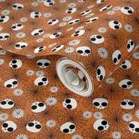 XLARGE Skull Floral Spiderweb fabric - girls halloween daisy print spooky fabric 12in
