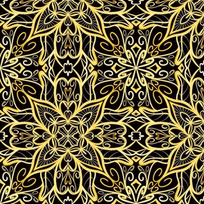 Medium Floral Lineart, Yellow on Black - Fall at the Beach Collection