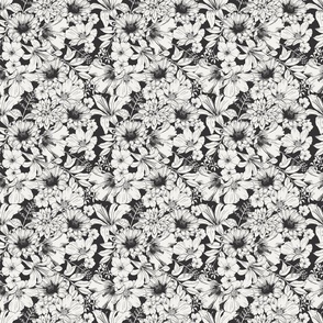 Hand-drawn allover gardenflowers black and white - medium scale