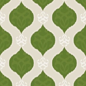 Ikat beige and olive. Ethnic pattern.