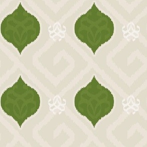 Ikat beige and olive. Ethnic pattern.