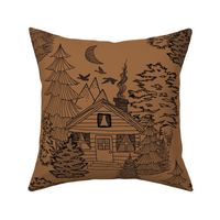 Cozy Cabin Tucked in the Woods Toile ( Santa Fe Brown large scale)