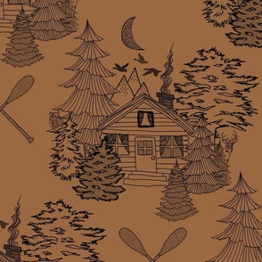 Cozy Cabin Tucked in the Woods Toile ( Santa Fe Brown large scale)