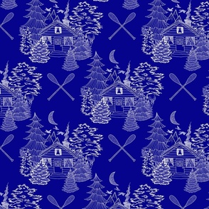 Cozy Cabin Tucked in the Woods Toile (Cobalt Blue)