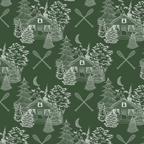 Cozy Cabin Tucked in the Woods Toile (Pine Green)