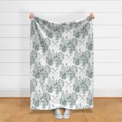 Cozy Cabin Tucked in the Woods Toile (Dark Green on White large scale)