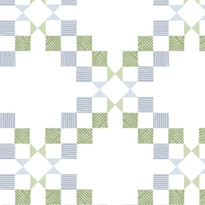 Block Print Quilt in Soft Blues and greens 