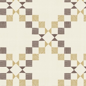 Block Print Quilt in c4aa6d and Hasbrouck Brown on dark cream 