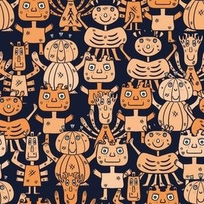 Happy-Monster-Mash-in-orange-on-dark-moody-night-blue-S-small-scale-for-napkins N