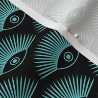 Art Deco Evil Eye - Teal Blue on Black - MEDIUM