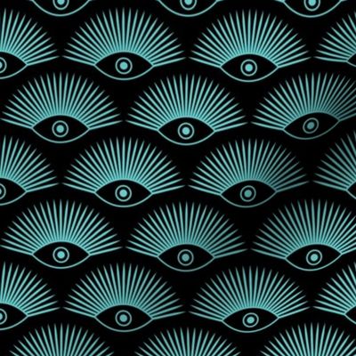 Art Deco Evil Eye - Teal Blue on Black - MEDIUM