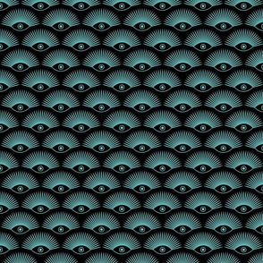 Art Deco Evil Eye - Teal Blue on Black - MEDIUM