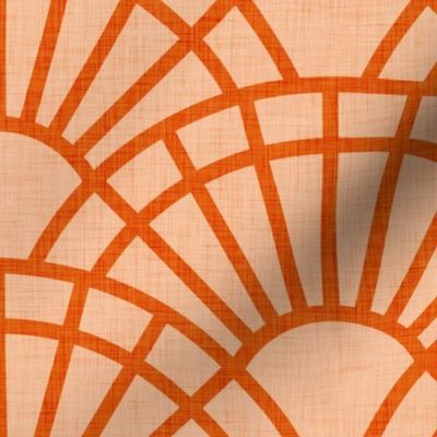 Serene Sunshine- 14 Carrot on Soft Orange- Art Deco Wallpaper- Geometric Minimalist Monochromatic Scalloped Suns- Petal Cotton Solids Coordinate- Large- Bright Orange- Haloween- Fall- Autumn