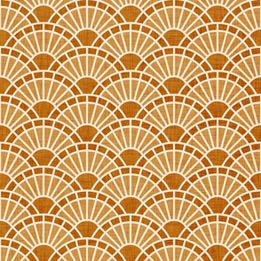 Serene Sunshine- 15 Desert sun- Art Deco Wallpaper- Geometric Minimalist Monochromatic Scalloped Suns- Petal Cotton Solids Coordinate- Small- Copper- Earth Tone- Ocher- Mustard- Neutral