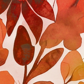 Autumnal Splendor Abstract Watercolor Flower Pattern In Warm Orange And Red Large Scale