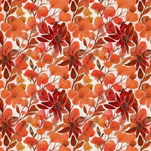 Autumnal Splendor Abstract Watercolor Flower Pattern In Warm Orange And Red Extra Small